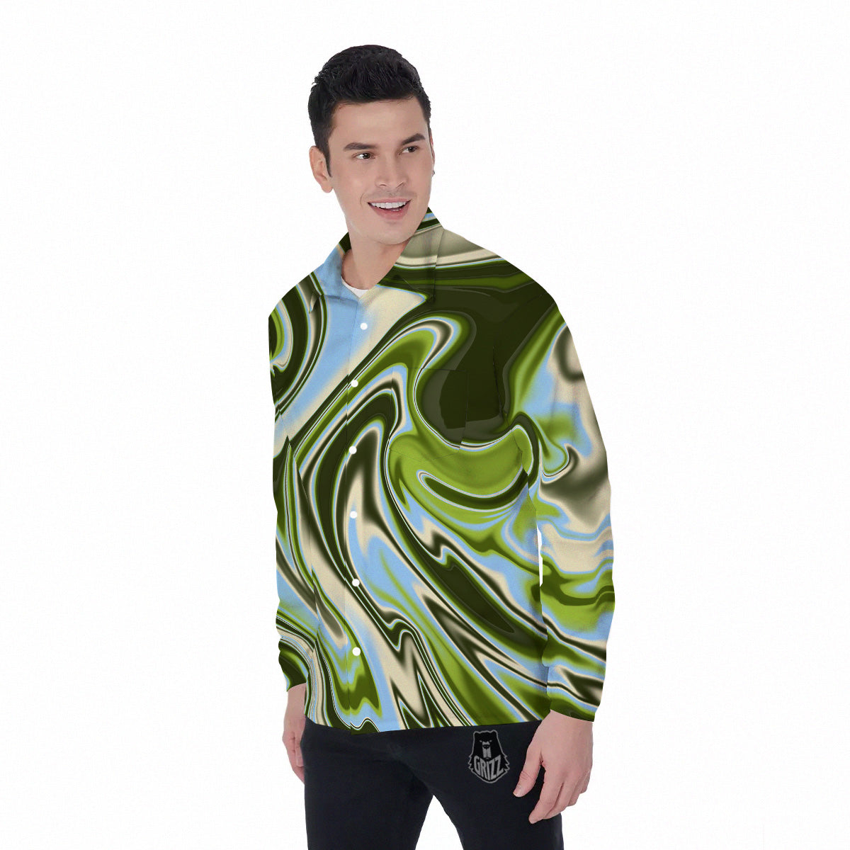 Acid Melt Green Print Men's Long Sleeve Shirts-grizzshop