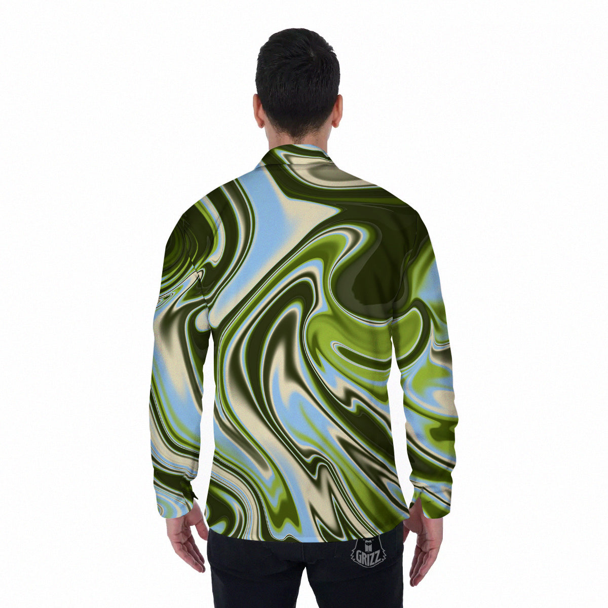 Acid Melt Green Print Men's Long Sleeve Shirts-grizzshop