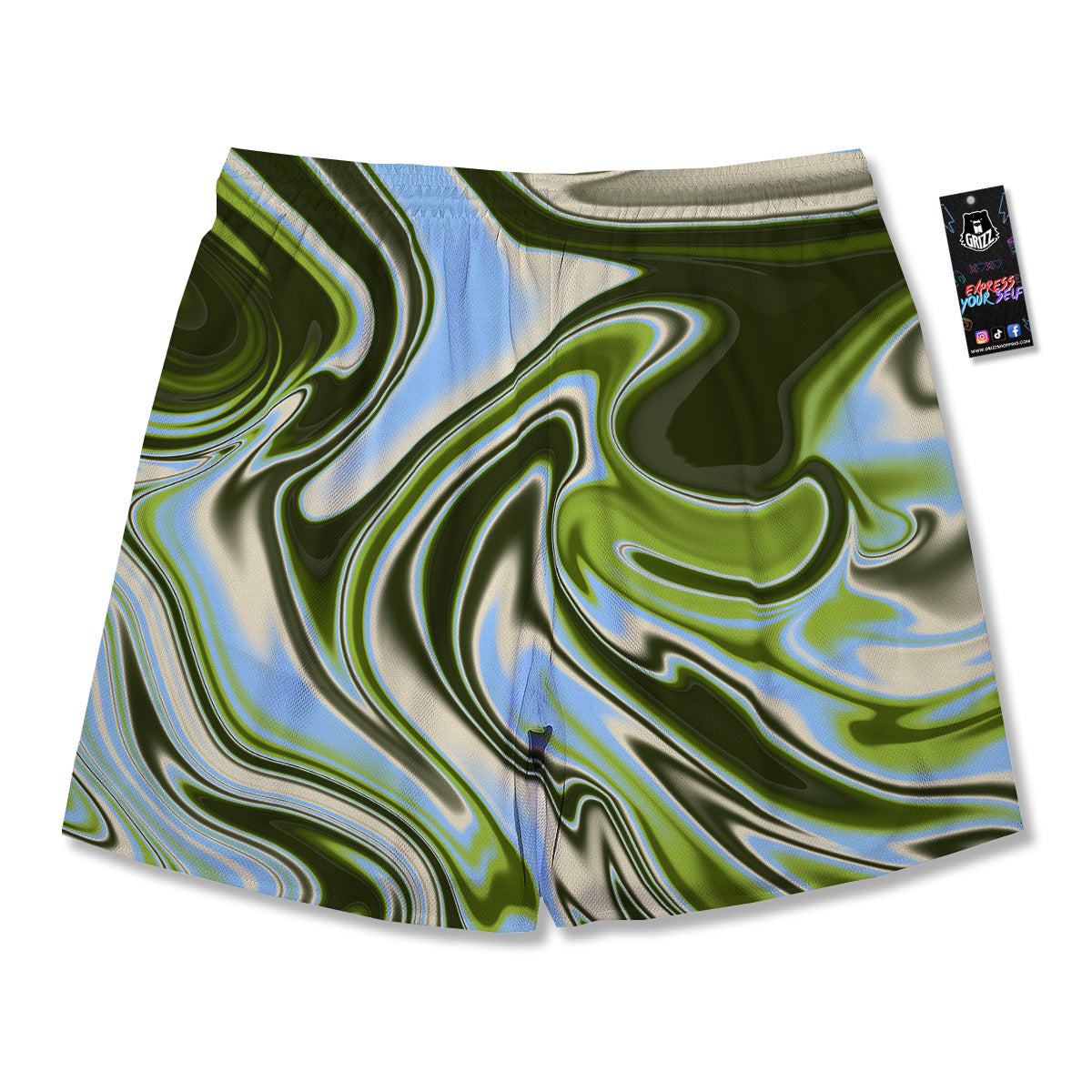 Acid Melt Green Print Men's Running Shorts-grizzshop