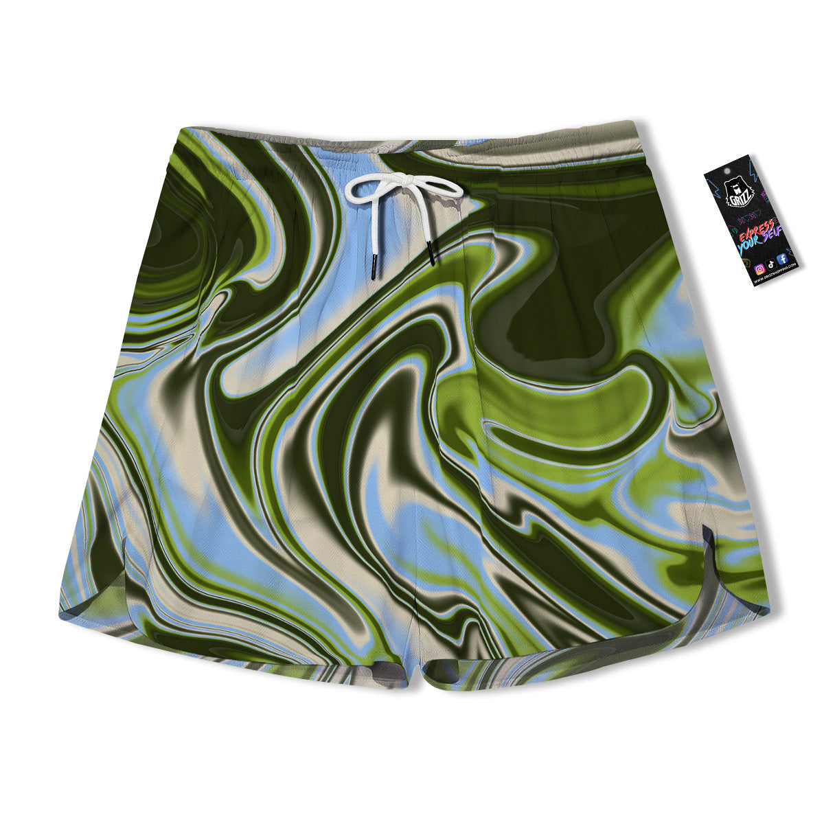 Acid Melt Green Print Men's Running Shorts-grizzshop