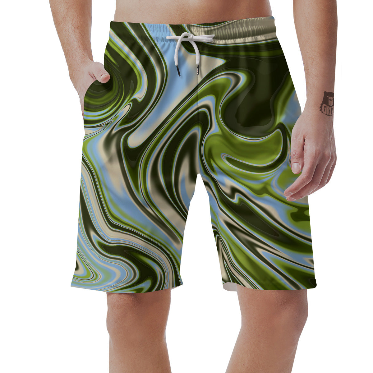 Acid Melt Green Print Men's Shorts-grizzshop