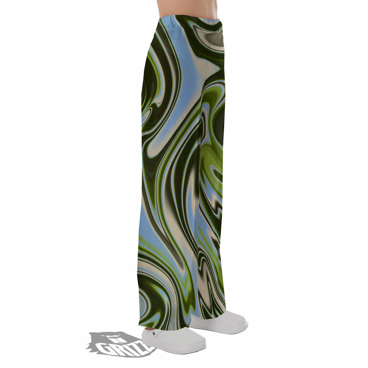 Acid Melt Green Print Pajama Pants-grizzshop