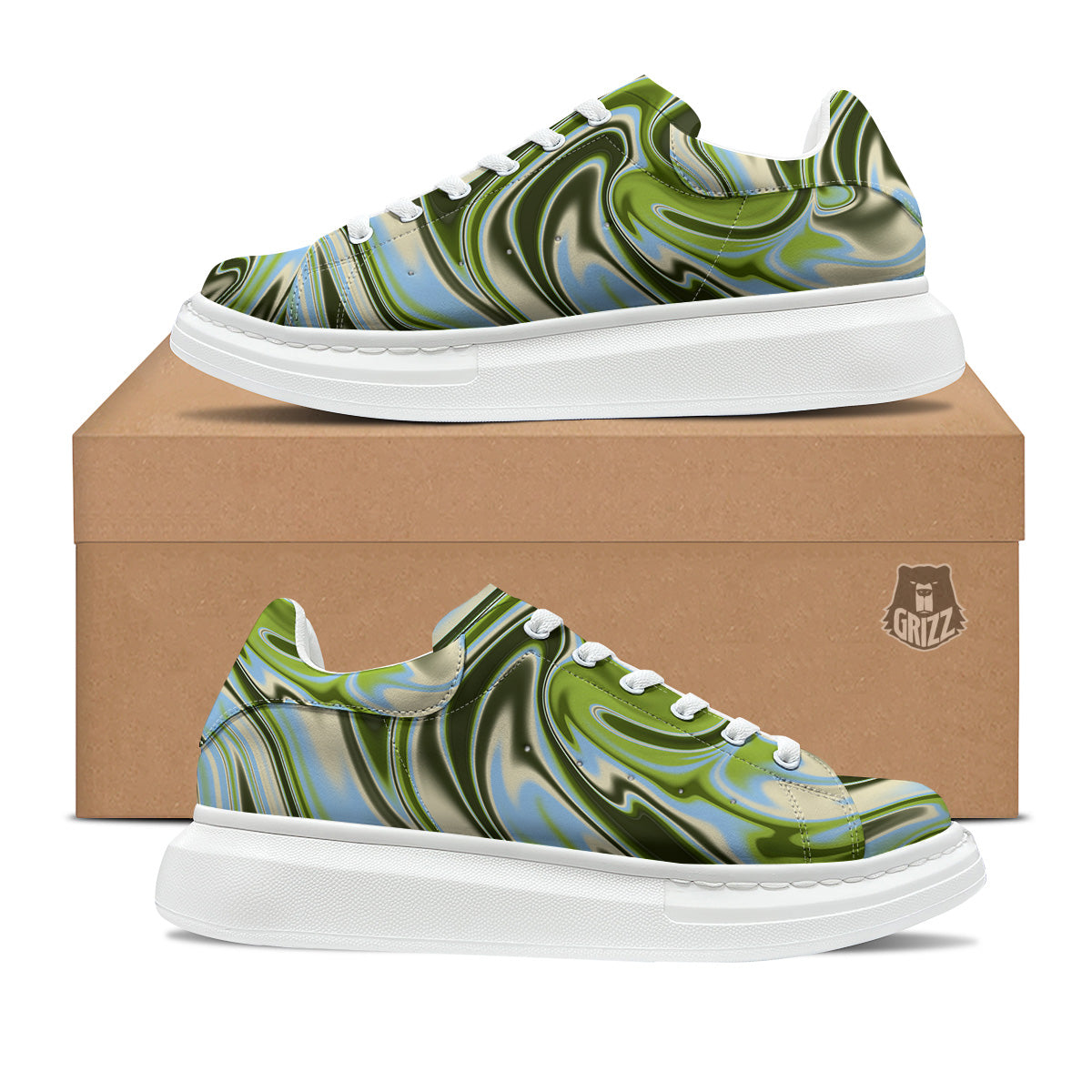 Acid Melt Green Print Platform Shoes-grizzshop