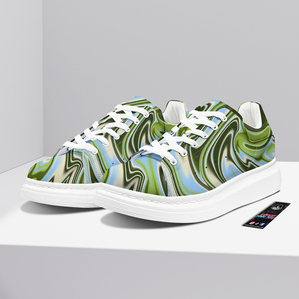Acid Melt Green Print Platform Shoes-grizzshop