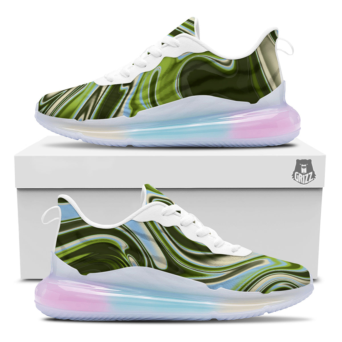 Acid Melt Green Print Running Sneakers-grizzshop