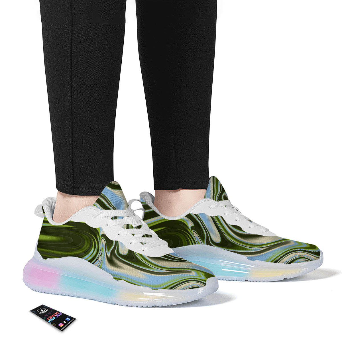 Acid Melt Green Print Running Sneakers-grizzshop