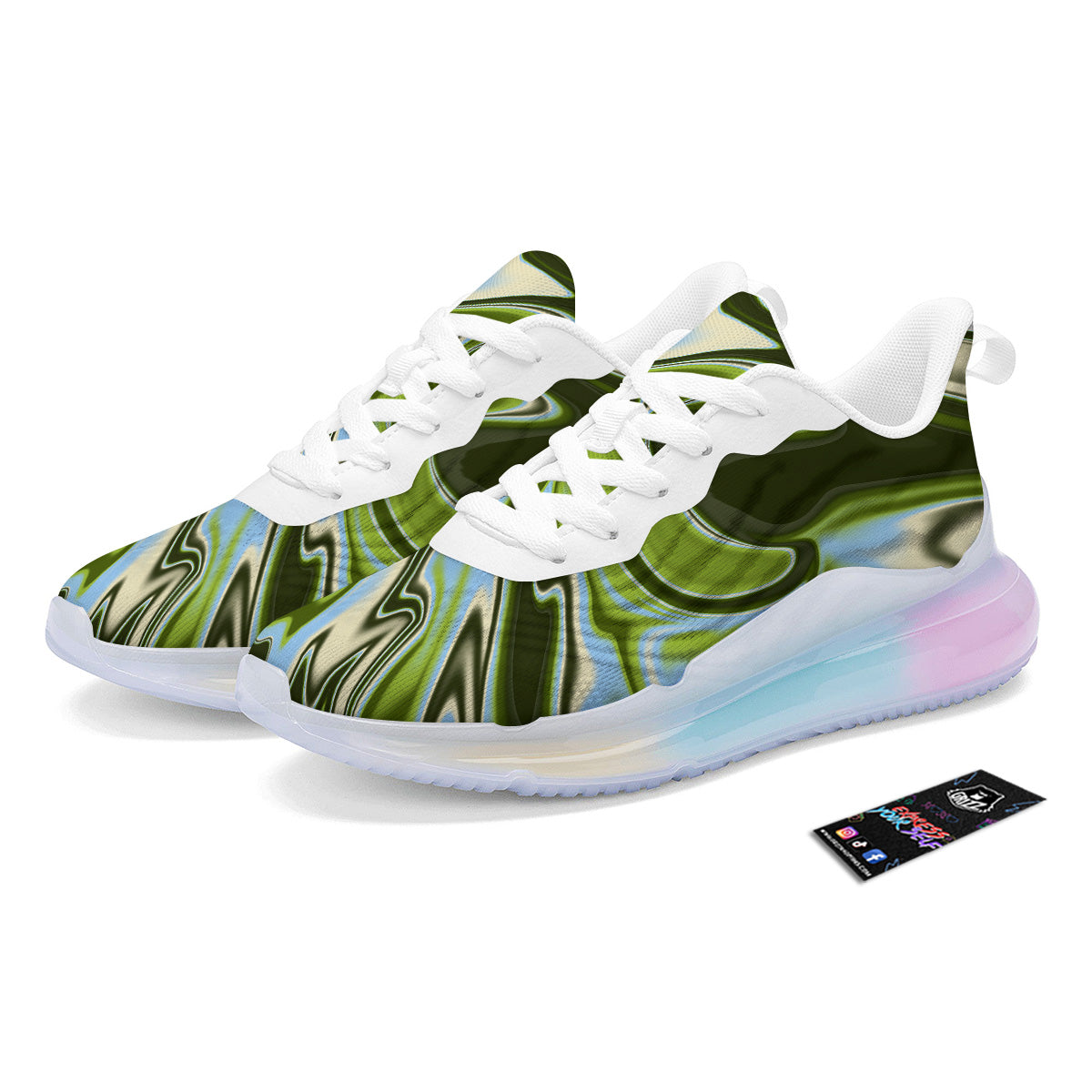 Acid Melt Green Print Running Sneakers-grizzshop