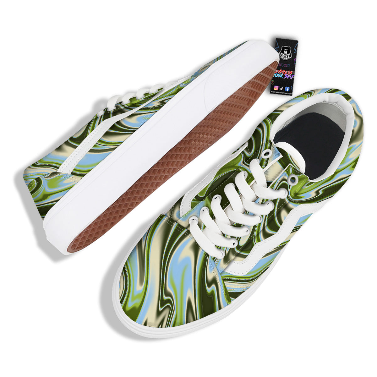 Acid Melt Green Print Skate Shoes-grizzshop