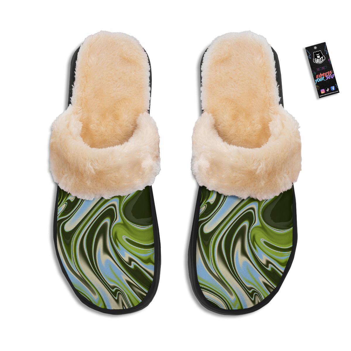 Acid Melt Green Print Slippers-grizzshop