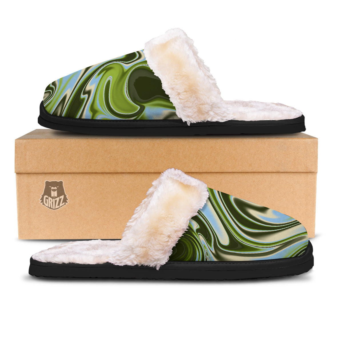 Acid Melt Green Print Slippers-grizzshop