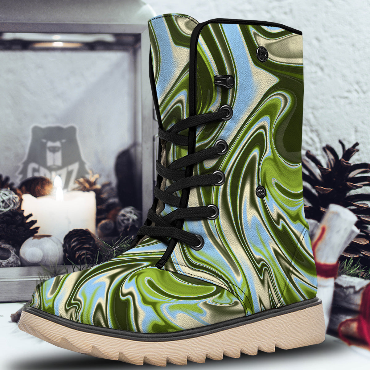 Acid Melt Green Print Snow Boots-grizzshop