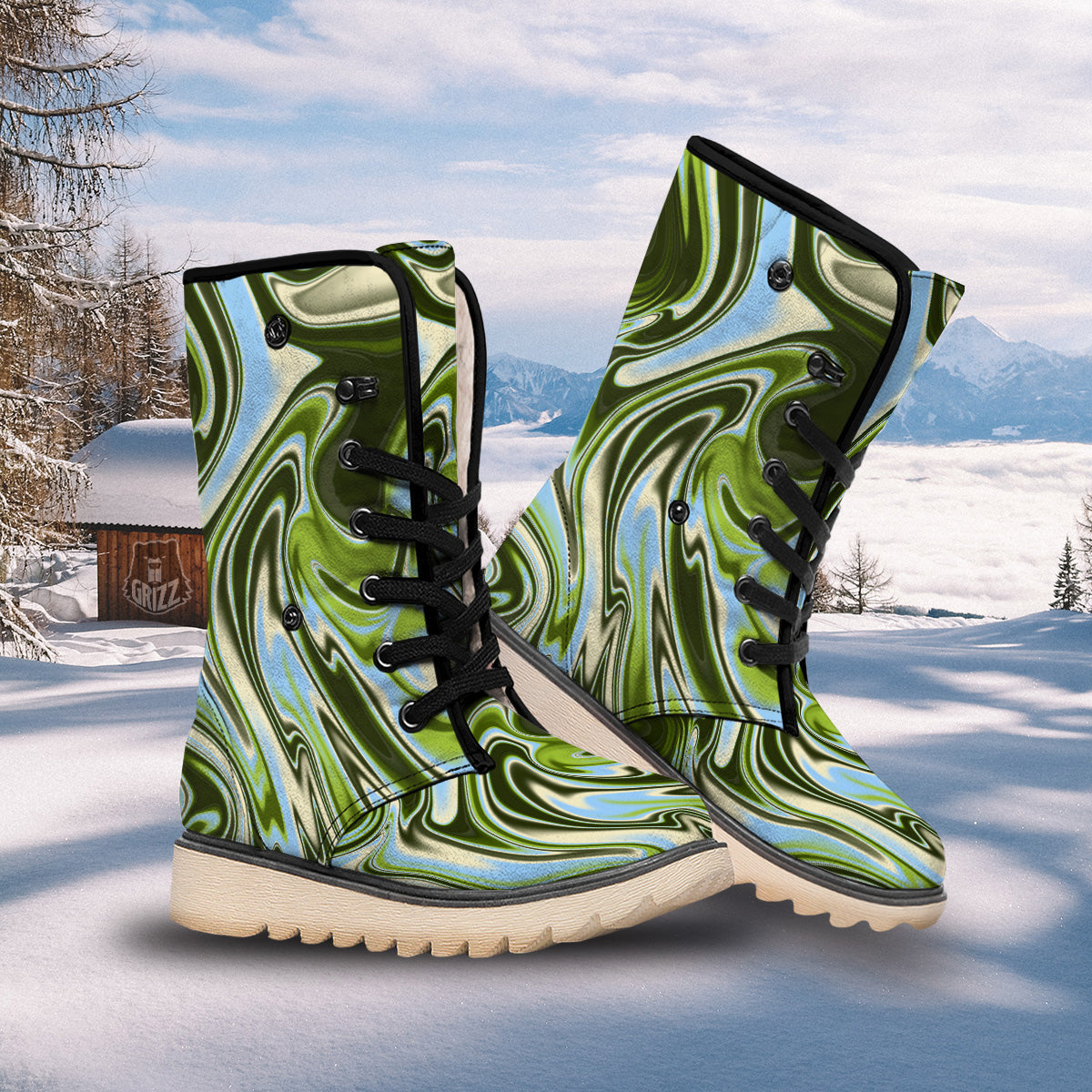 Acid Melt Green Print Snow Boots-grizzshop