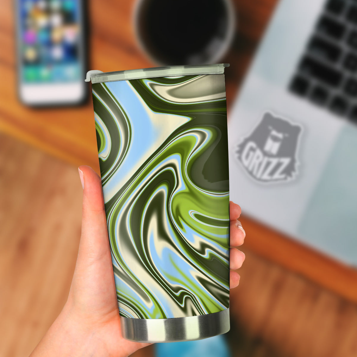 Acid Melt Green Print Tumbler-grizzshop