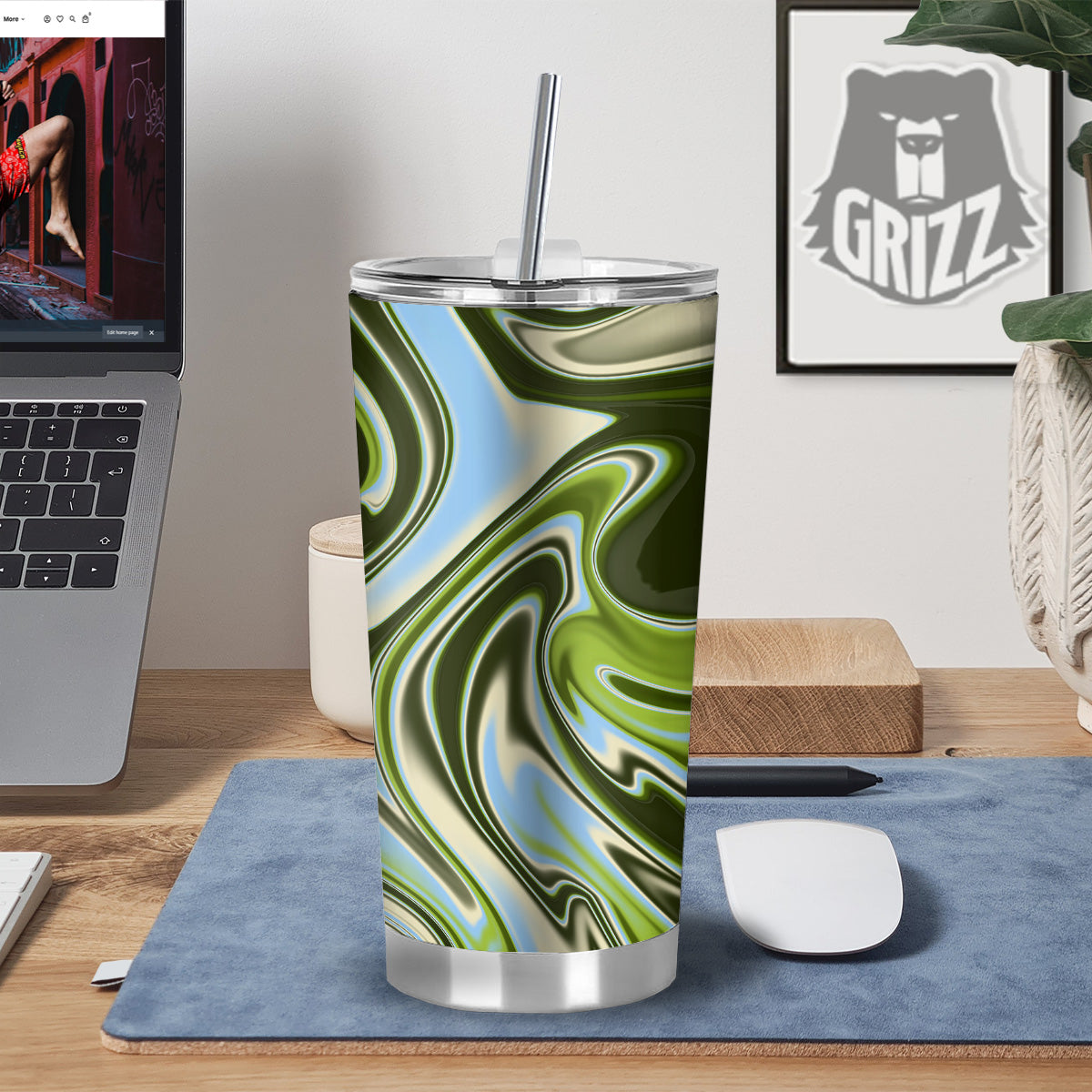 Acid Melt Green Print Tumbler-grizzshop