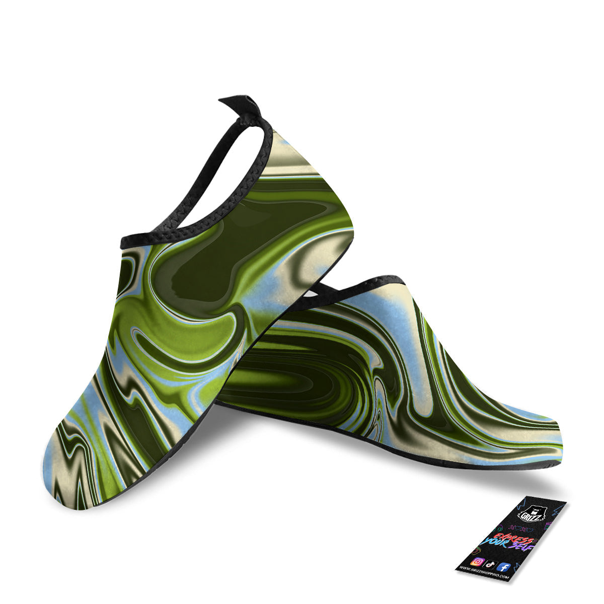 Acid Melt Green Print Water Shoes-grizzshop