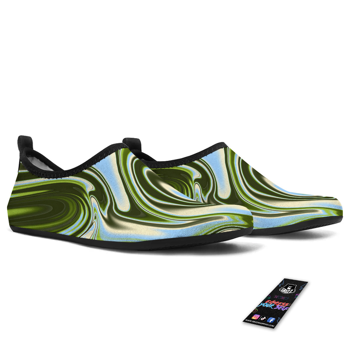 Acid Melt Green Print Water Shoes-grizzshop