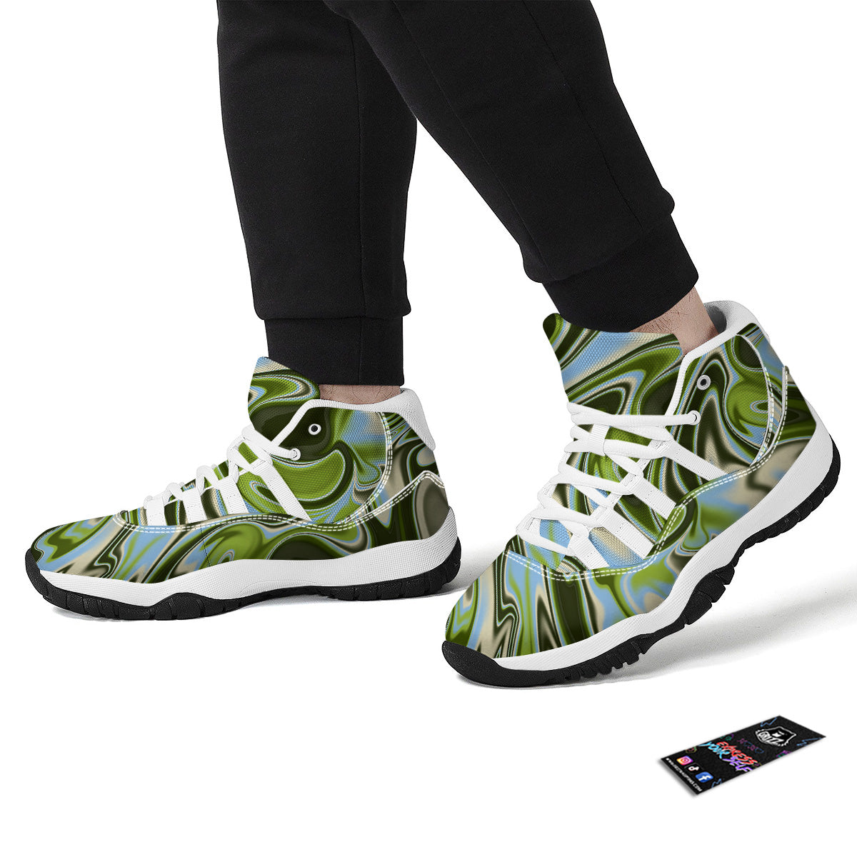 Acid Melt Green Print White Bball Shoes-grizzshop