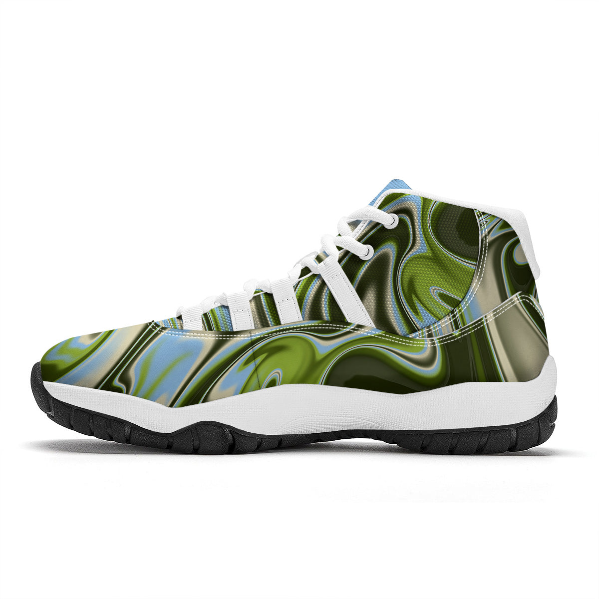 Acid Melt Green Print White Bball Shoes-grizzshop