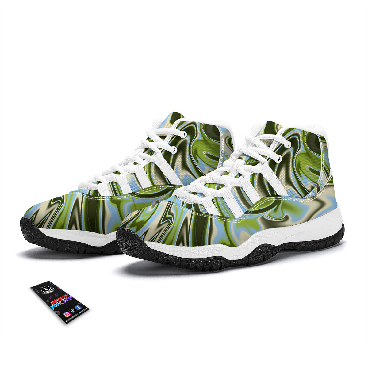 Acid Melt Green Print White Bball Shoes-grizzshop