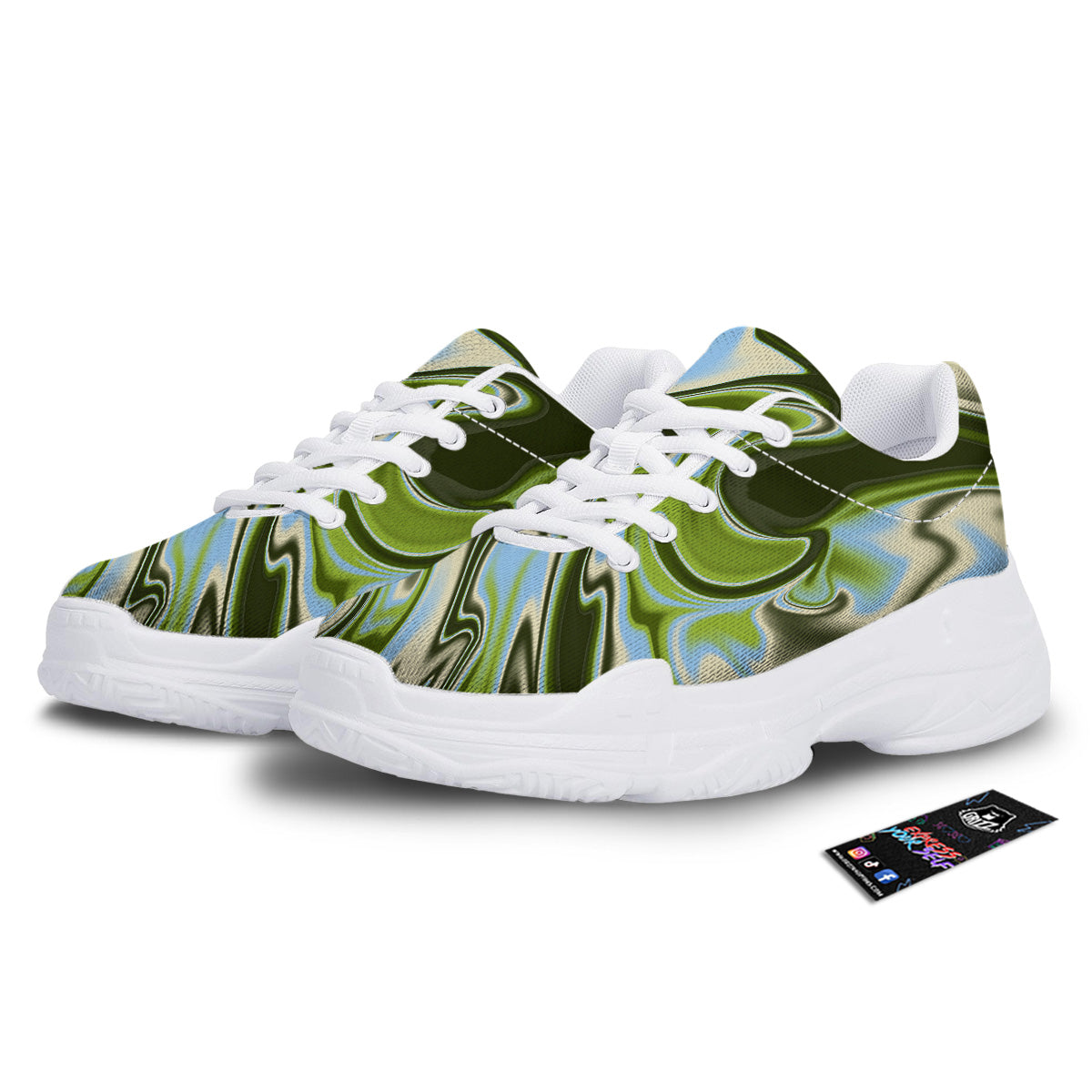 Acid Melt Green Print White Chunky Shoes-grizzshop