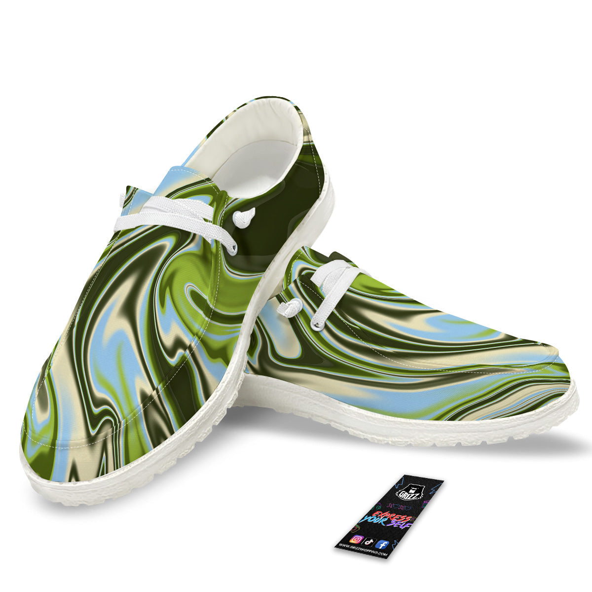 Acid Melt Green Print White Loafers-grizzshop