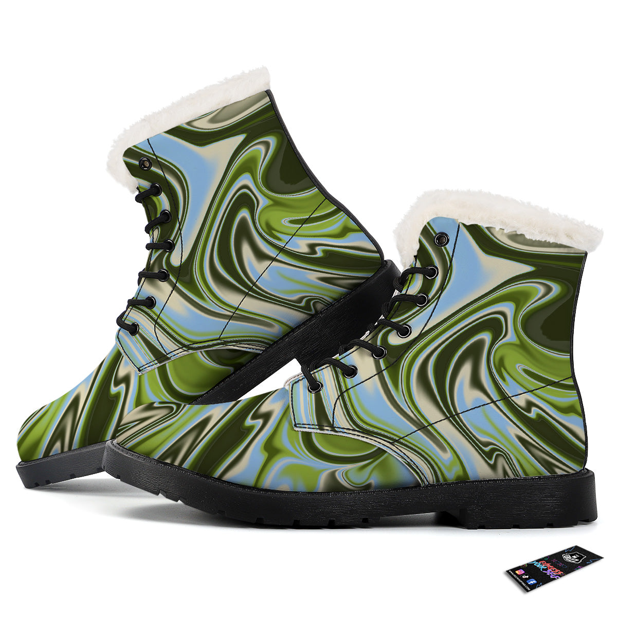 Acid Melt Green Print Winter Boots-grizzshop