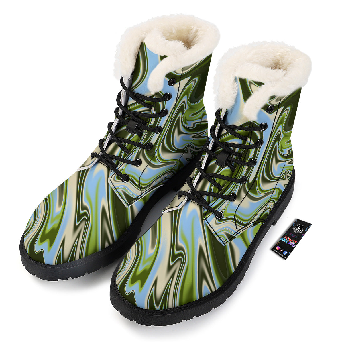 Acid Melt Green Print Winter Boots-grizzshop