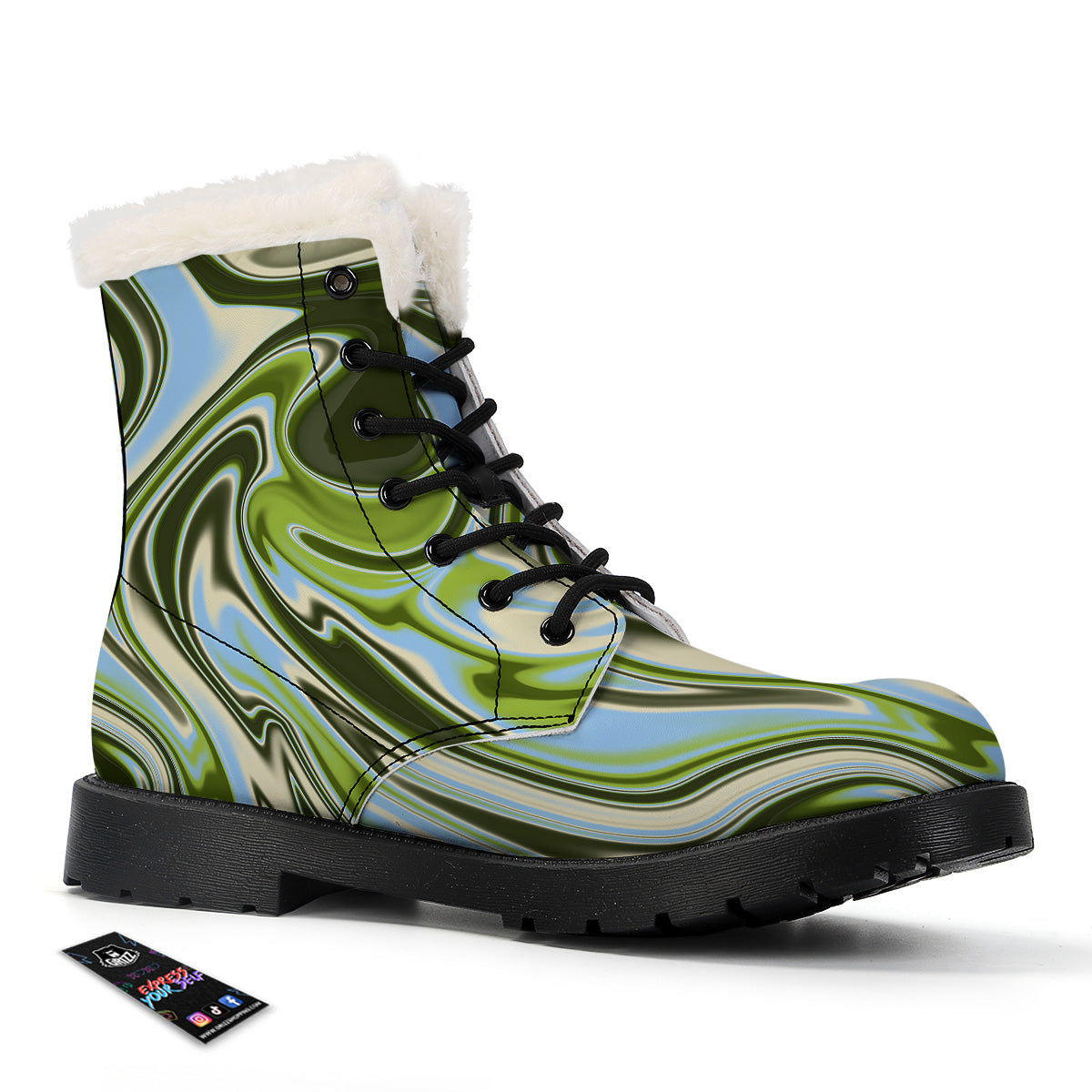 Acid Melt Green Print Winter Boots-grizzshop