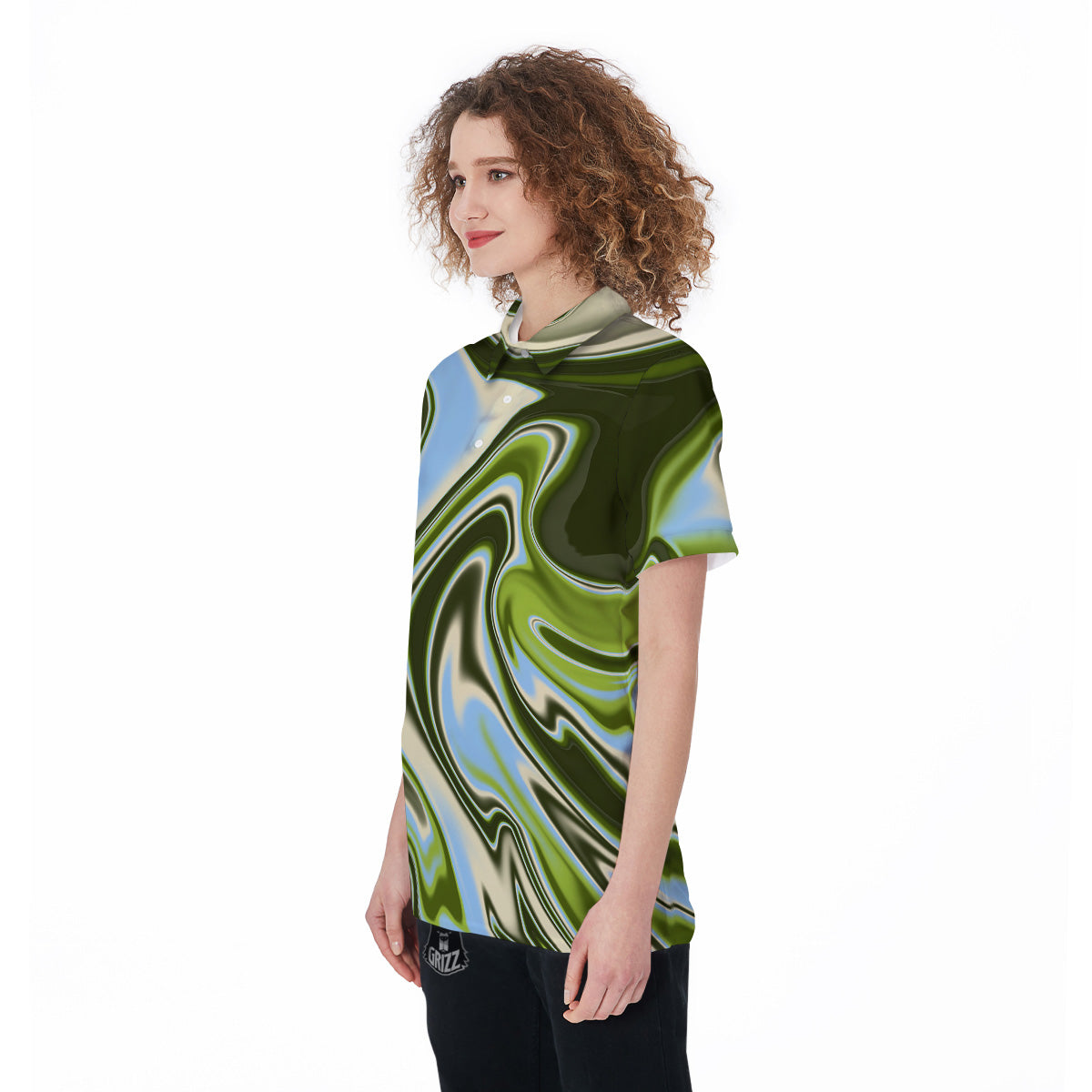 Acid Melt Green Print Women's Golf Shirts-grizzshop
