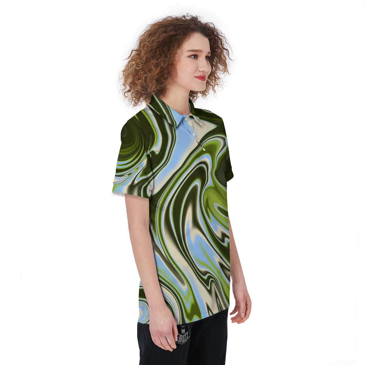 Acid Melt Green Print Women's Golf Shirts-grizzshop