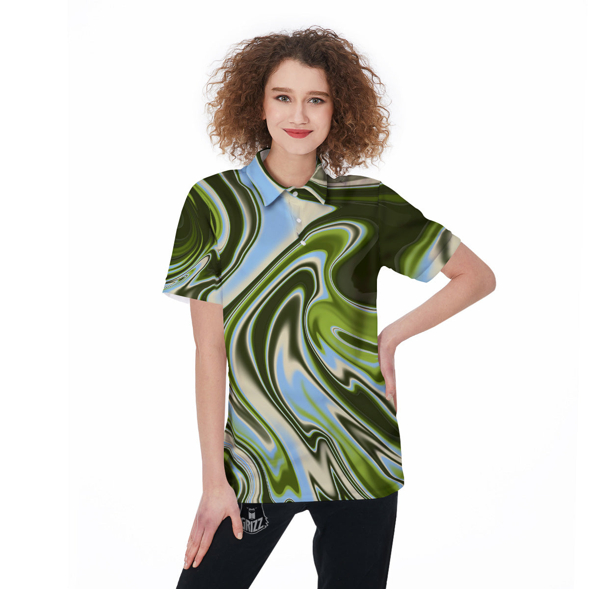 Acid Melt Green Print Women's Golf Shirts-grizzshop