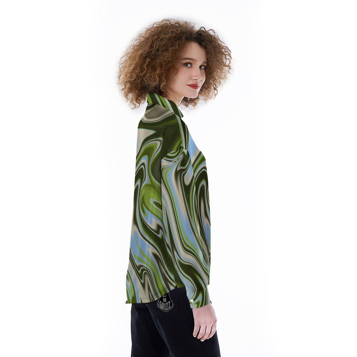 Acid Melt Green Print Women's Long Sleeve Shirts-grizzshop