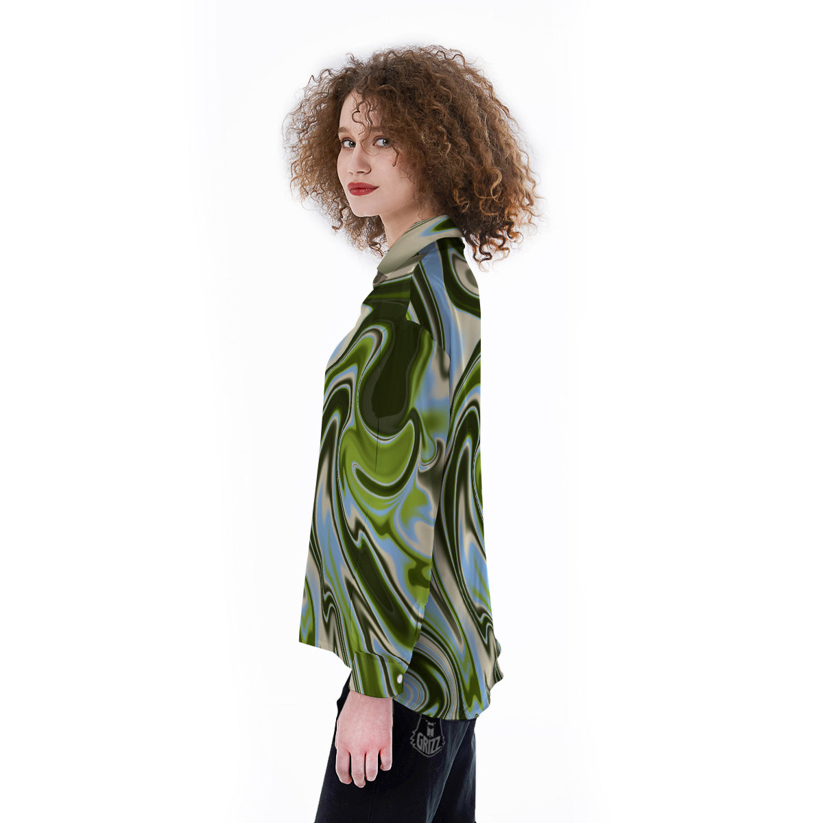 Acid Melt Green Print Women's Long Sleeve Shirts-grizzshop