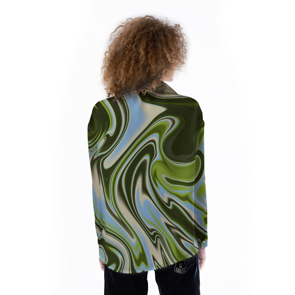 Acid Melt Green Print Women's Long Sleeve Shirts-grizzshop