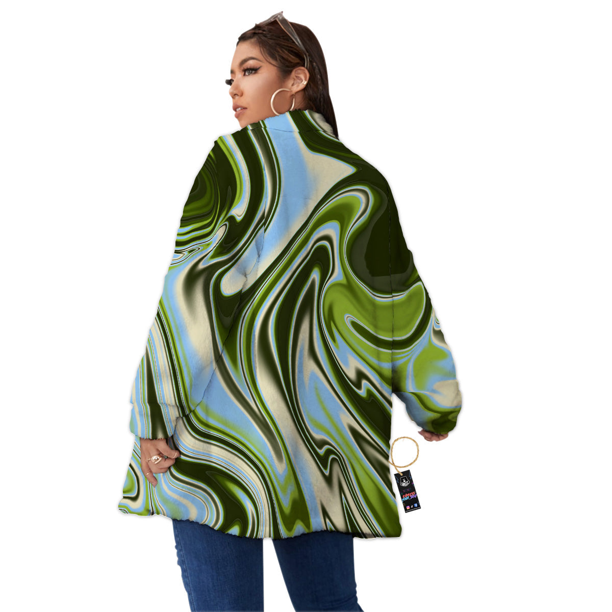 Acid Melt Green Print Women's Sherpa Jacket-grizzshop