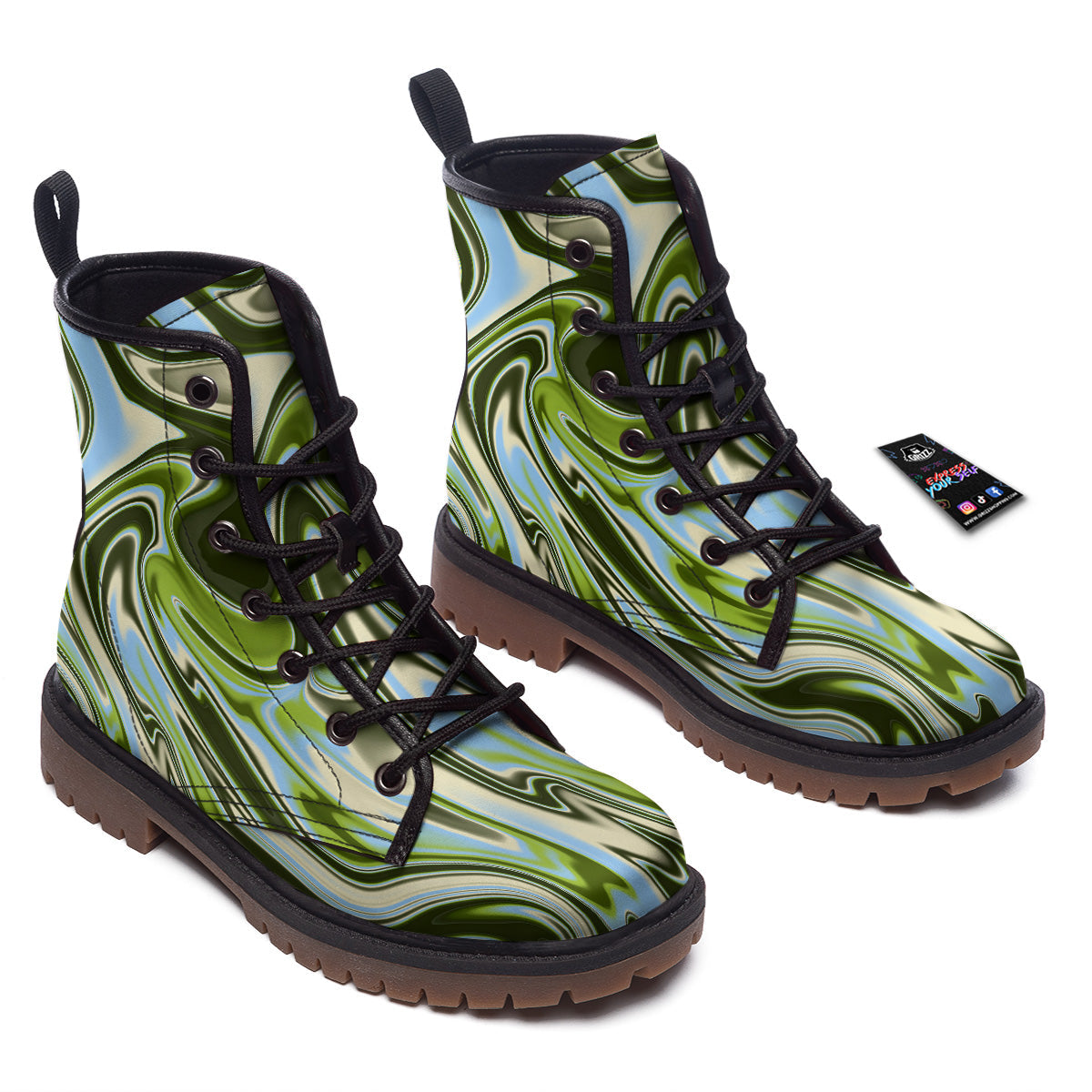 Acid Melt Green Print Work Boots-grizzshop