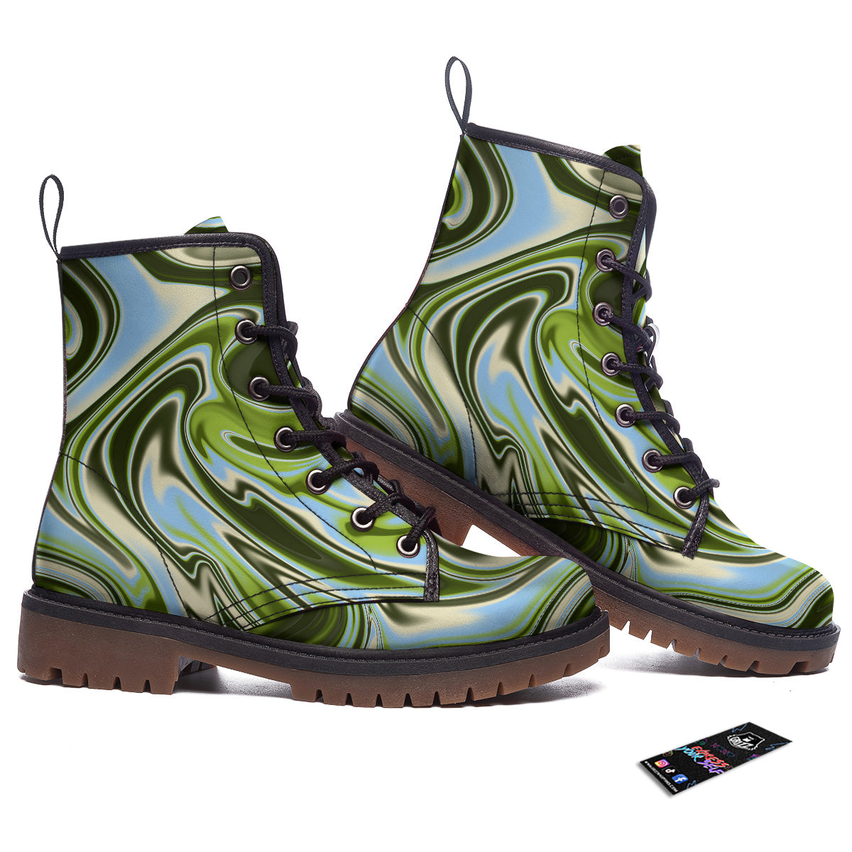 Acid Melt Green Print Work Boots-grizzshop