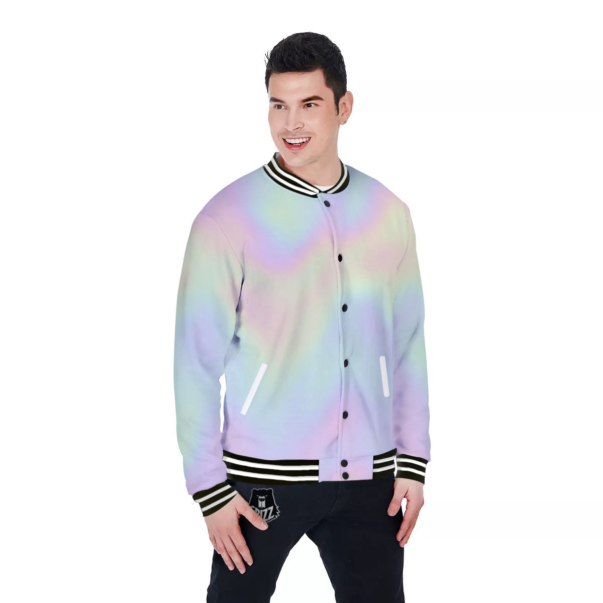 Acid Melt Pastel Print Baseball Jacket-grizzshop