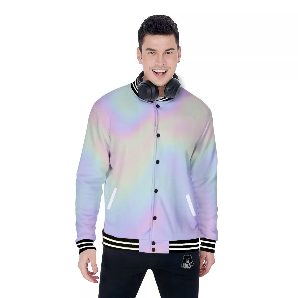 Acid Melt Pastel Print Baseball Jacket-grizzshop