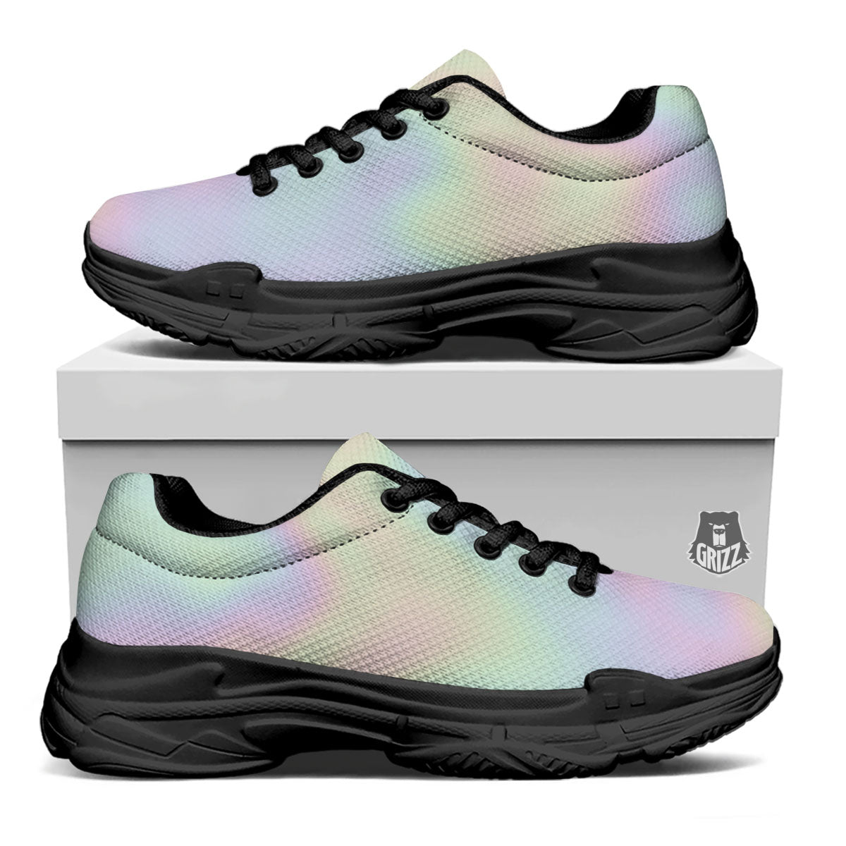 Acid Melt Pastel Print Black Chunky Shoes-grizzshop
