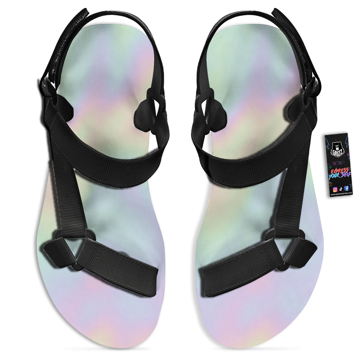 Acid Melt Pastel Print Black Open Toe Sandals-grizzshop