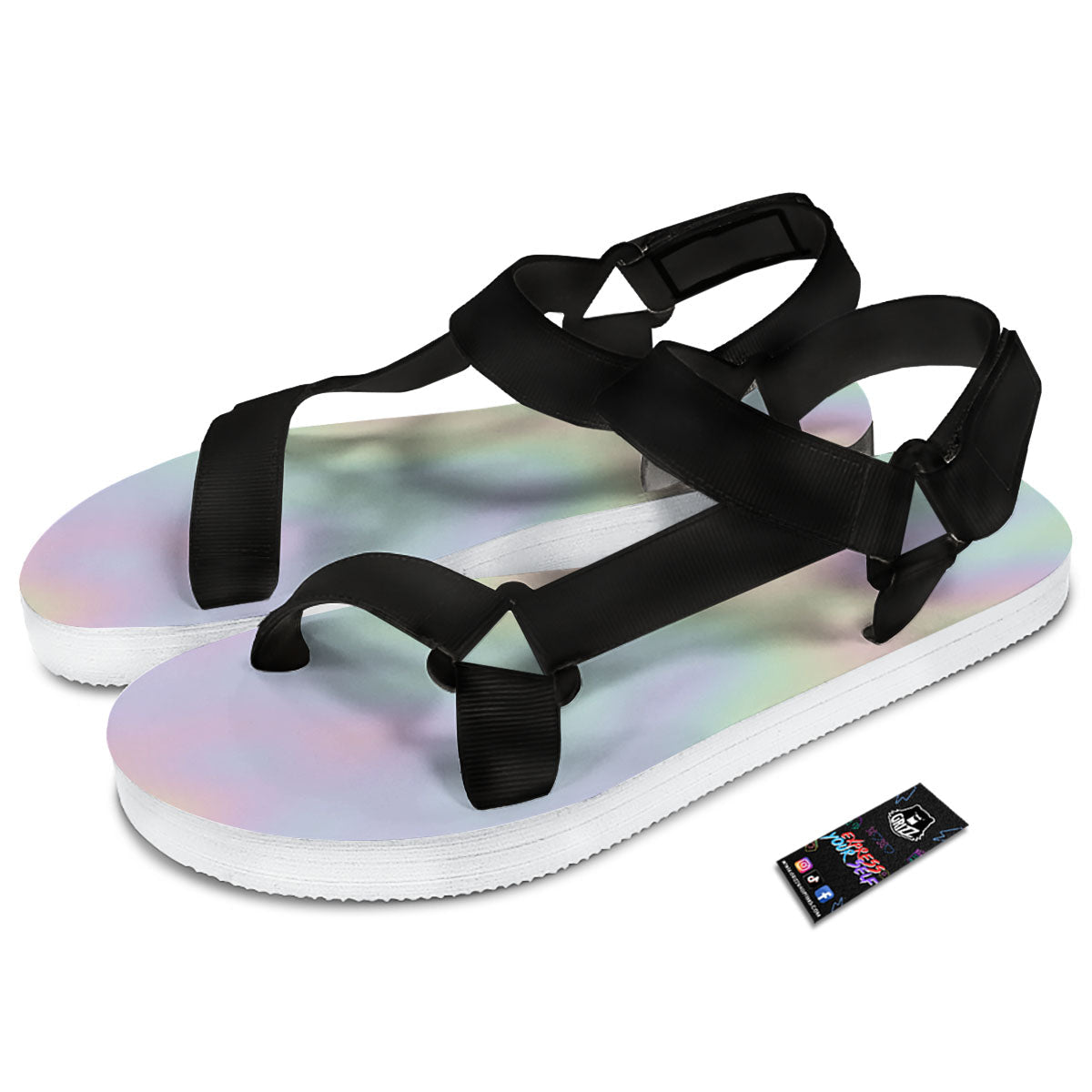 Acid Melt Pastel Print Black Open Toe Sandals-grizzshop
