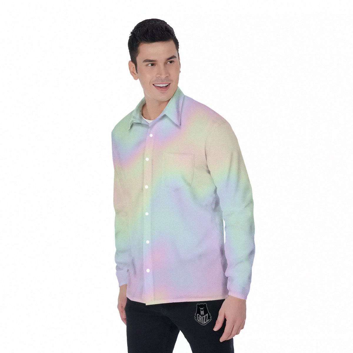 Acid Melt Pastel Print Men's Long Sleeve Shirts-grizzshop