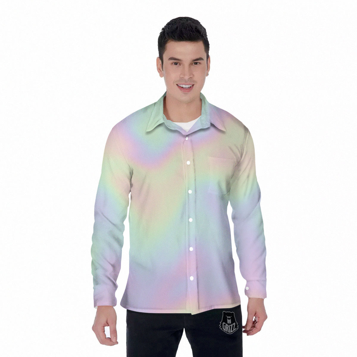 Acid Melt Pastel Print Men's Long Sleeve Shirts-grizzshop