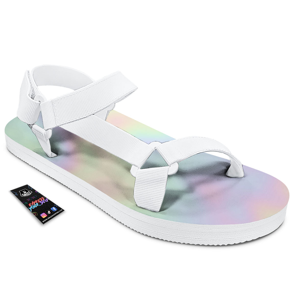 Acid Melt Pastel Print White Open Toe Sandals-grizzshop