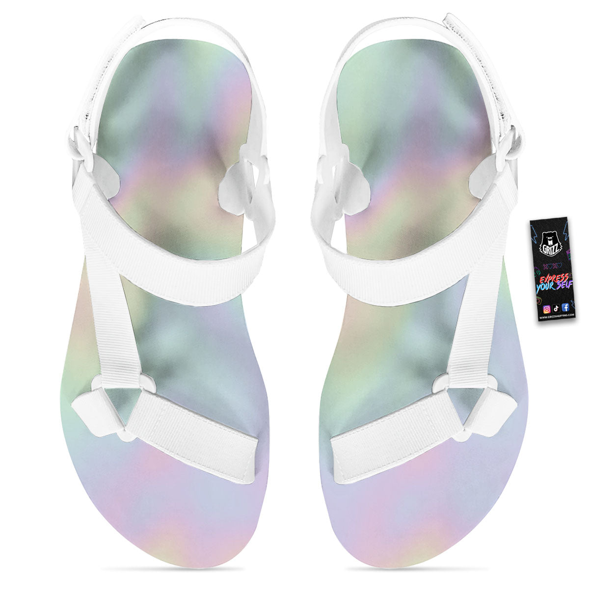 Acid Melt Pastel Print White Open Toe Sandals-grizzshop