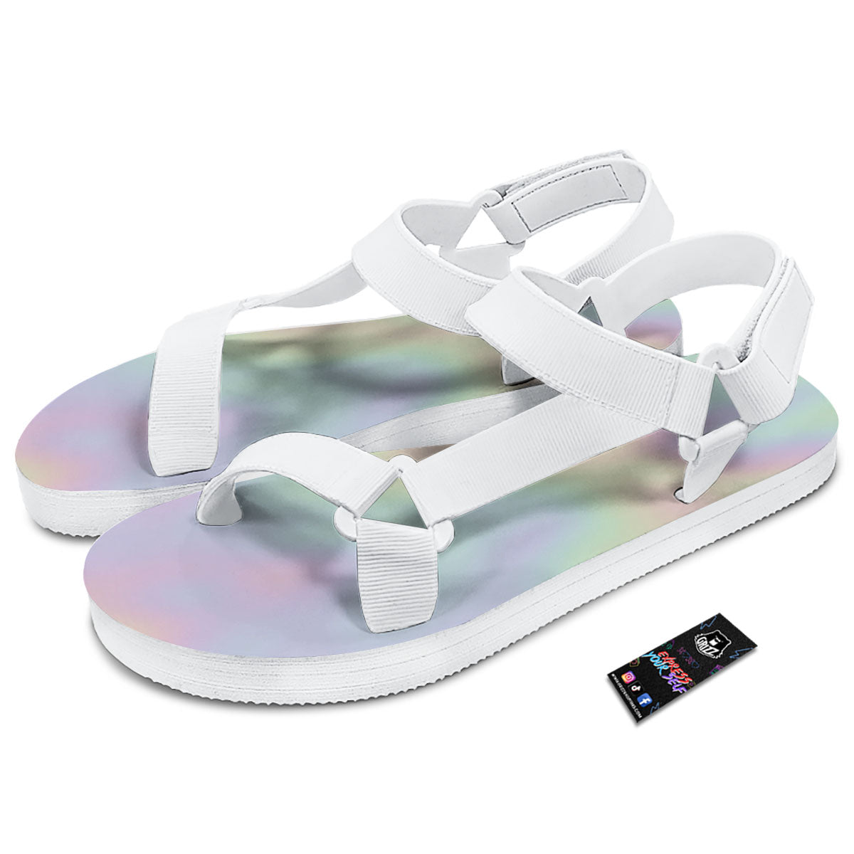 Acid Melt Pastel Print White Open Toe Sandals-grizzshop