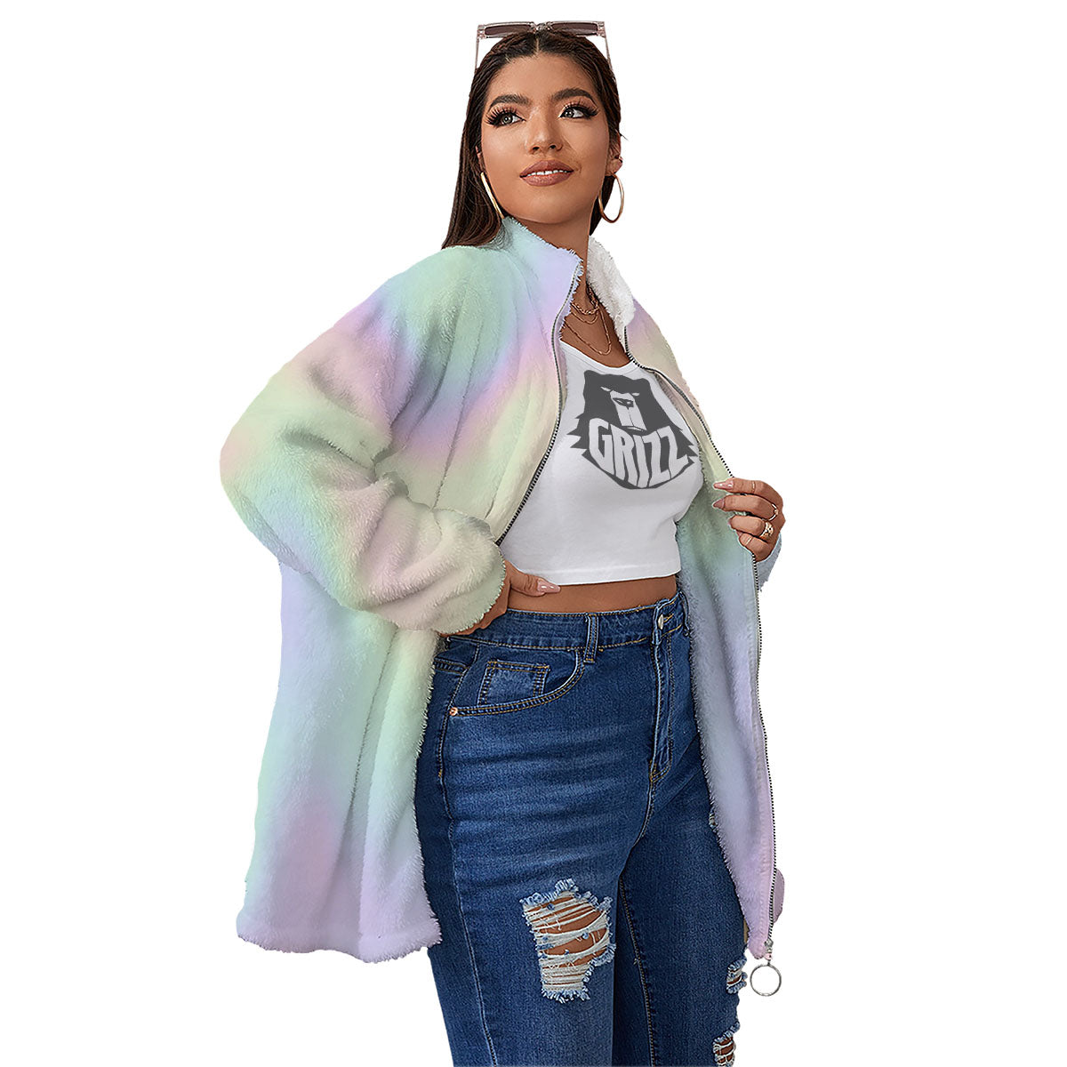 Acid Melt Pastel Print Women's Sherpa Jacket-grizzshop