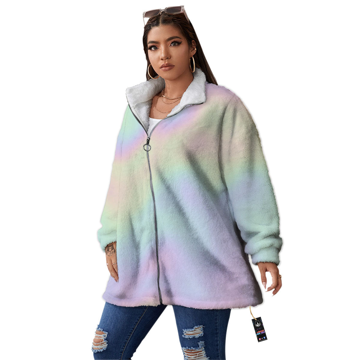 Acid Melt Pastel Print Women's Sherpa Jacket-grizzshop