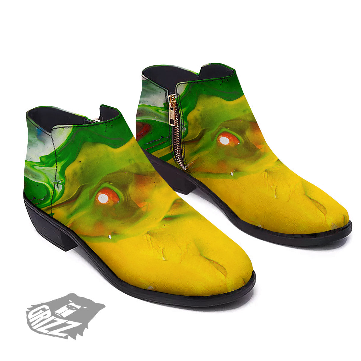 Acid Melt Yellow And Green Print Ankle Boots-grizzshop